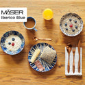 MÄSER 934017 Iberico Blue 12-Teiliges Tafelservice Für 4 Personen Im Maurischen Stil, Teller Set Mit Verschiedenen Vintage Mustern in Weiß Und Blau, Steinzeug