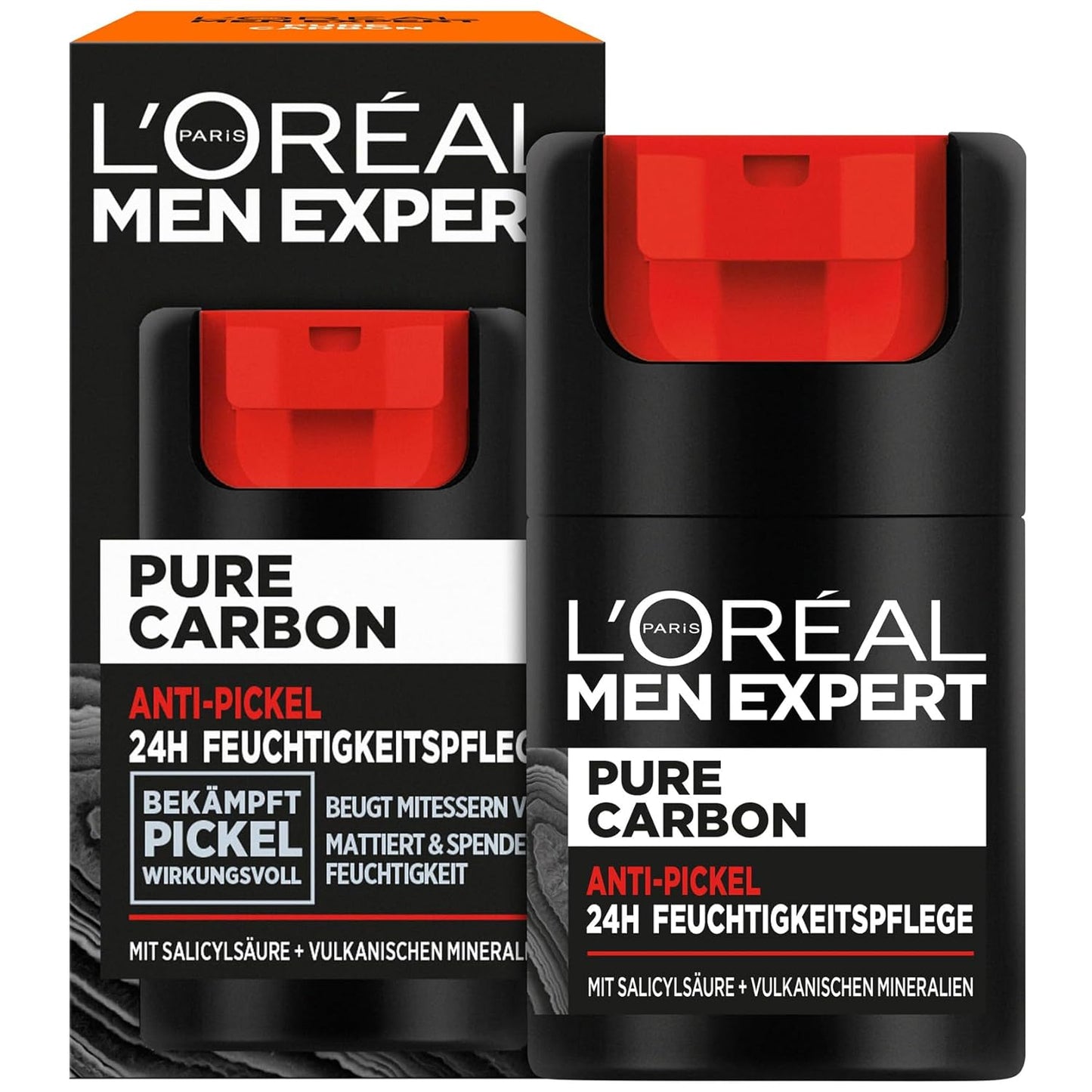 L'Oréal Men Expert Anti-Pickel Gesichtspflege Für Männer, Feuchtigkeitscreme Gegen Mitesser Und Pickel Unreinheiten, Gesichtscreme Für Herren Mit Salicylsäure, Pure Carbon, 1 X 50 Ml