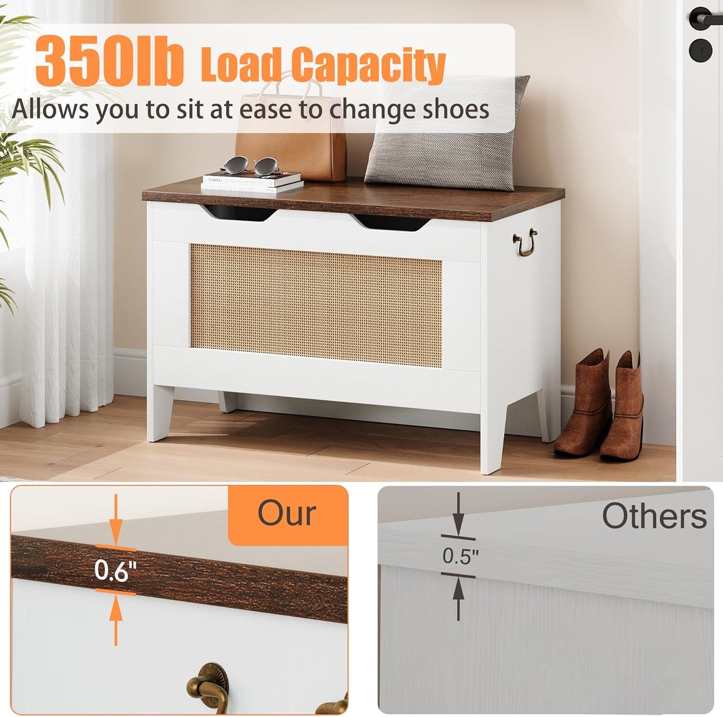 76Cm Sitztruhe Aufbewahrungsbank Aus Holz, Sitzbank Mit Stauraum Mit 2 Sicherheitsscharnieren, Multifunktionale Schuhbank Für Flur, Wohnzimmer, Schlafzimmer