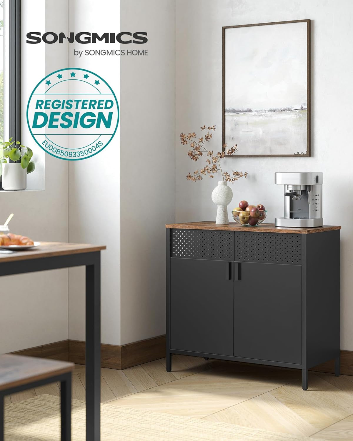 SONGMICS Aufbewahrungsschrank, Metallschrank, Mit Doppeltür, Magnetverschluss, Verstellbarer Einlegeboden, Stahlgestell, 40 X 80 X 76 Cm, Vintagebraun-Schwarz LSC102B01