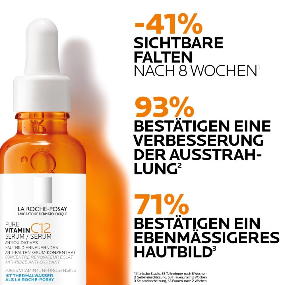 La Roche Posay Pure Vitamin C12 Serum, Anti-Aging-Pflege Mit 12 % Vitamin C, Regenerierende Anti-Falten-Gesichtspflege, Straffend, Aufhellend Und Antioxidativ, Gegen Pigmentflecken, 30 Ml