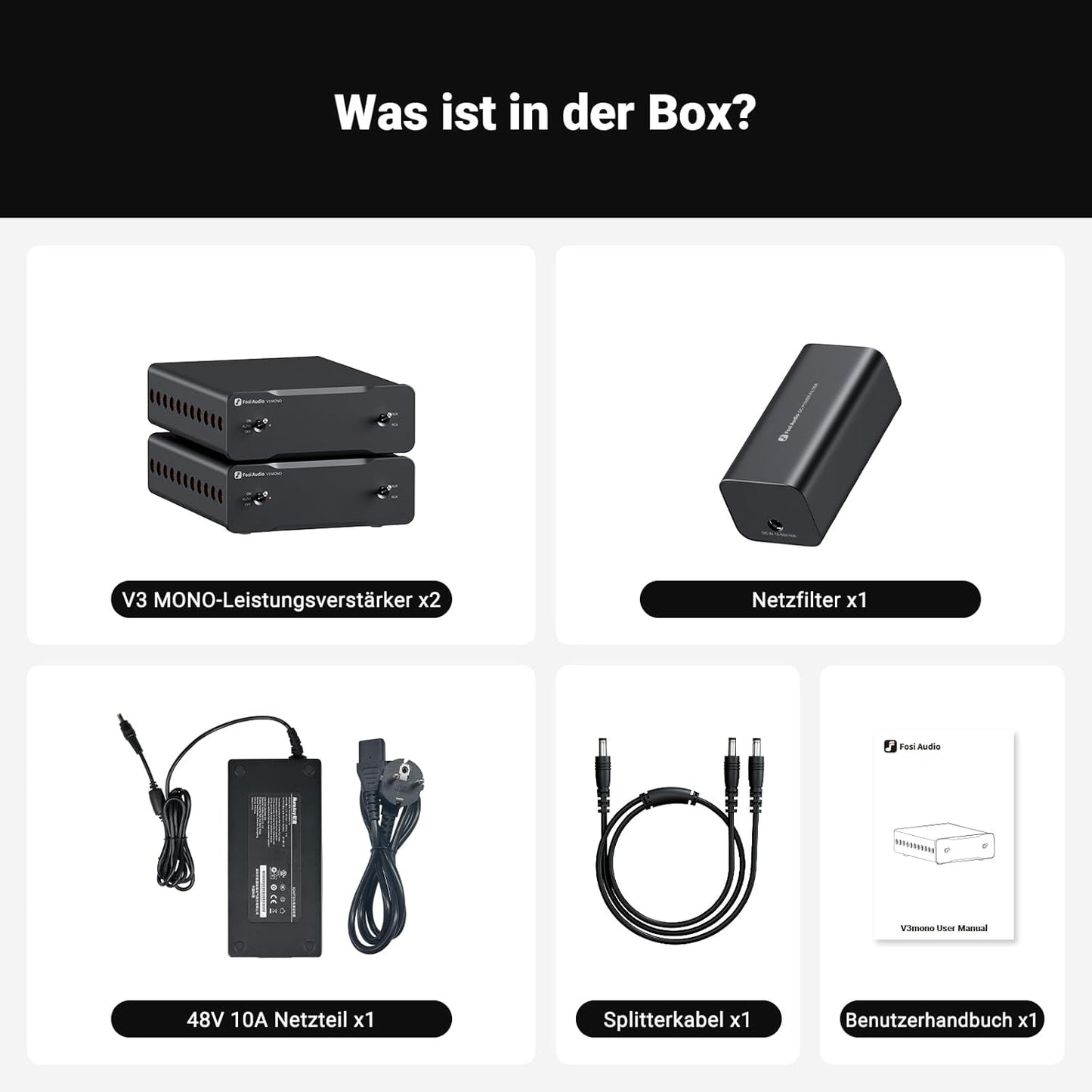 Fosi Audio V3 Mono Leistungsverstärker Für Passive Lautsprecher, Mini Monoblock Class D Verstärker Mit TPA3255, 240W Hifi Heimkino AVR Receiver, RCA/XLR Symmetrische Eingänge, 48V/10A Netzteil