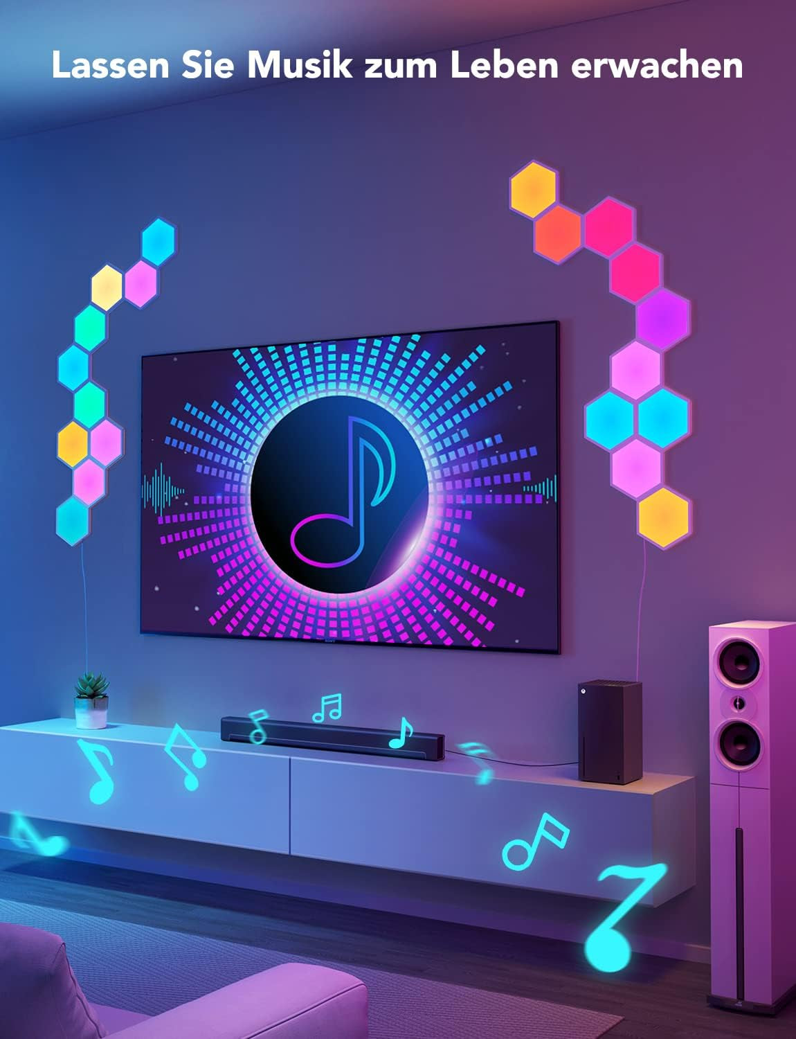 Govee LED Sechseck Hexagon Panel Gaming,10 RGBIC Smart Wandleuchte Funktioniert Mit Alexa, Google Assistant, Kreative Dekorative Wi-Fi, Musik Sync Für Gaming Beleuchtung & Zimmer Deko