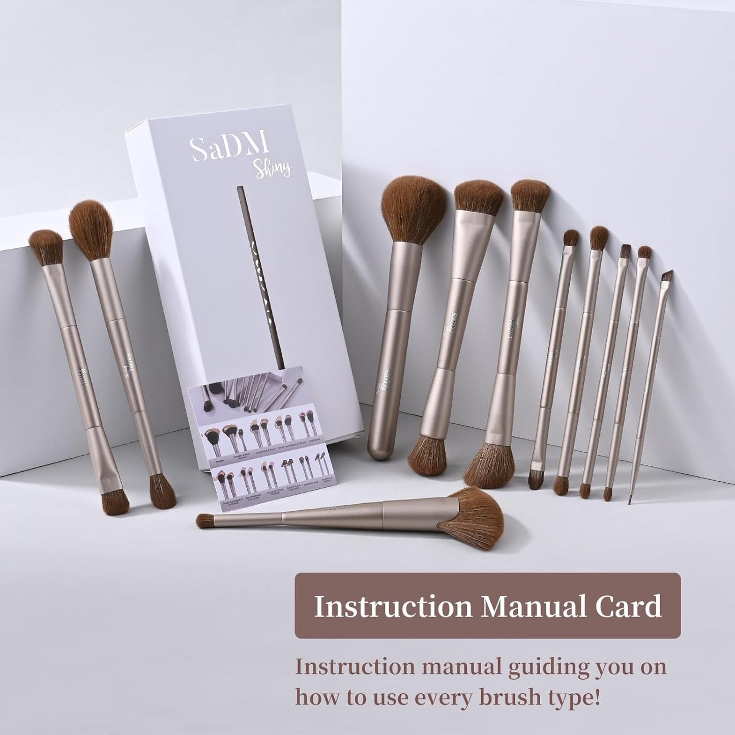 Doppelseitiges Make up Pinsel Set 11-Teilig – Schminkpinsel Für Foundation, Puder, Concealer, Highlighter, Contour, Lidschatten & Rouge – Synthetische Borsten