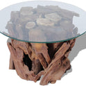 Couchtisch Kaffeetisch Coffeetisch Mit Tischfuss Aus Massives Teak-Treibholz Ideal Als Beistelltisch Glas Tischplatte Durchmesser 60Cm