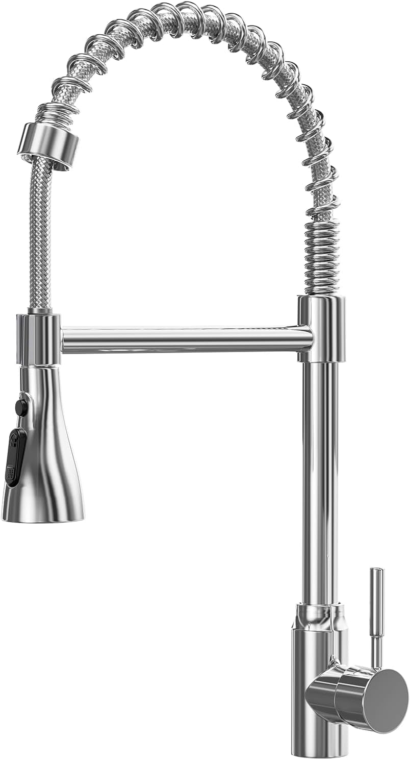 Wasserhahn Küche, Küchenarmatur, Hohem Bogen Einhebelmischbatterie Mischbatterie Küche Mit 360° Schwenkbar Und Zwei Sprühmodi, 1-Loch-Deckmontagearmatur Chrom Spiralfeder Spültischarmatur