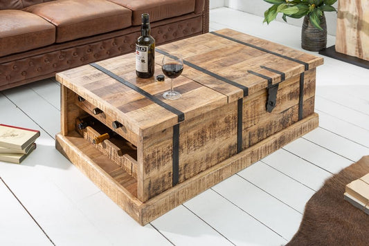 Invicta INTERIOR Massivholz Couchtisch Bodega 100Cm Mangoholz Hausbar Truhe Tisch Wohnzimmertisch