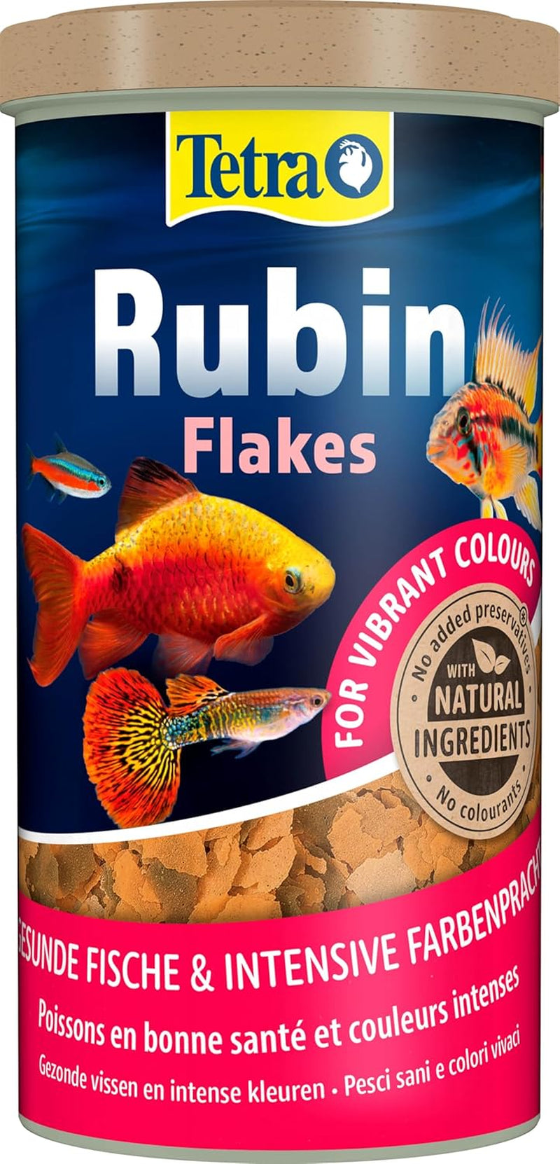 Tetra Rubin Flakes - Fischfutter in Flockenform Mit Natürlichen Farbverstärkern, Unterstützt Eine Intensive Farbenpracht Der Fische, 1 L Dose