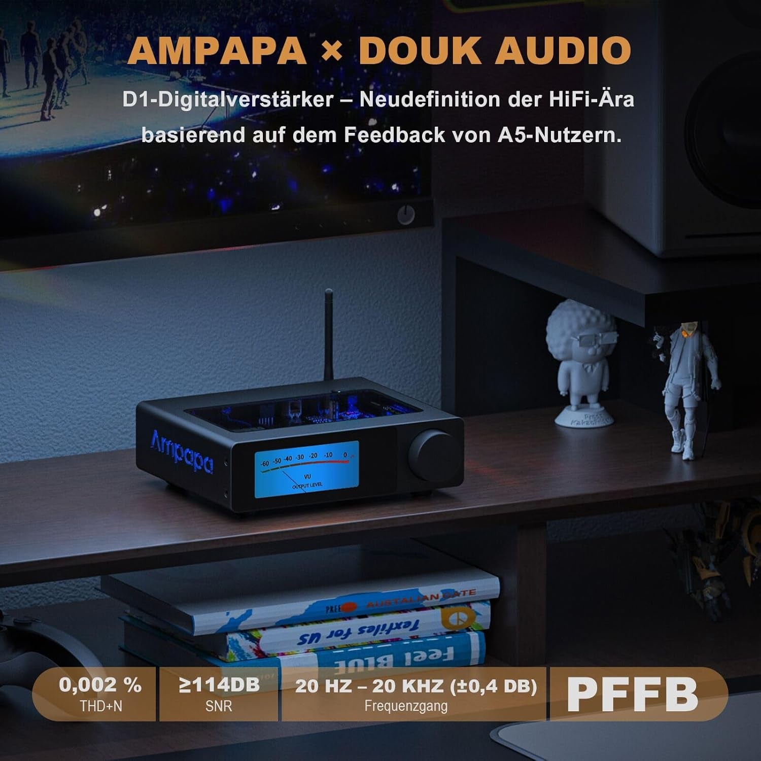 D1 2-Kanal Bluetooth Verstärker: Hifi 300W×2 Stereo Amplifier Mit HPF | Digitalem Vu-Meter | SUB Pre-Out | Symmetrischem Trs-Eingang | Klangregelung & Fernbedienung Für Heimkino- Und Regalla
