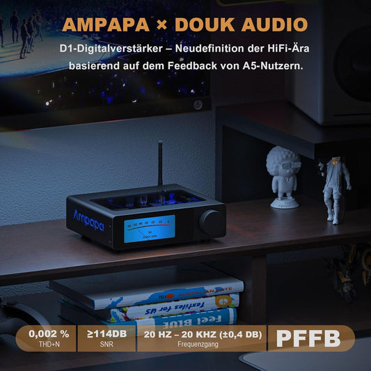 D1 2-Kanal Bluetooth Verstärker: Hifi 300W×2 Stereo Amplifier Mit HPF | Digitalem Vu-Meter | SUB Pre-Out | Symmetrischem Trs-Eingang | Klangregelung & Fernbedienung Für Heimkino- Und Regalla