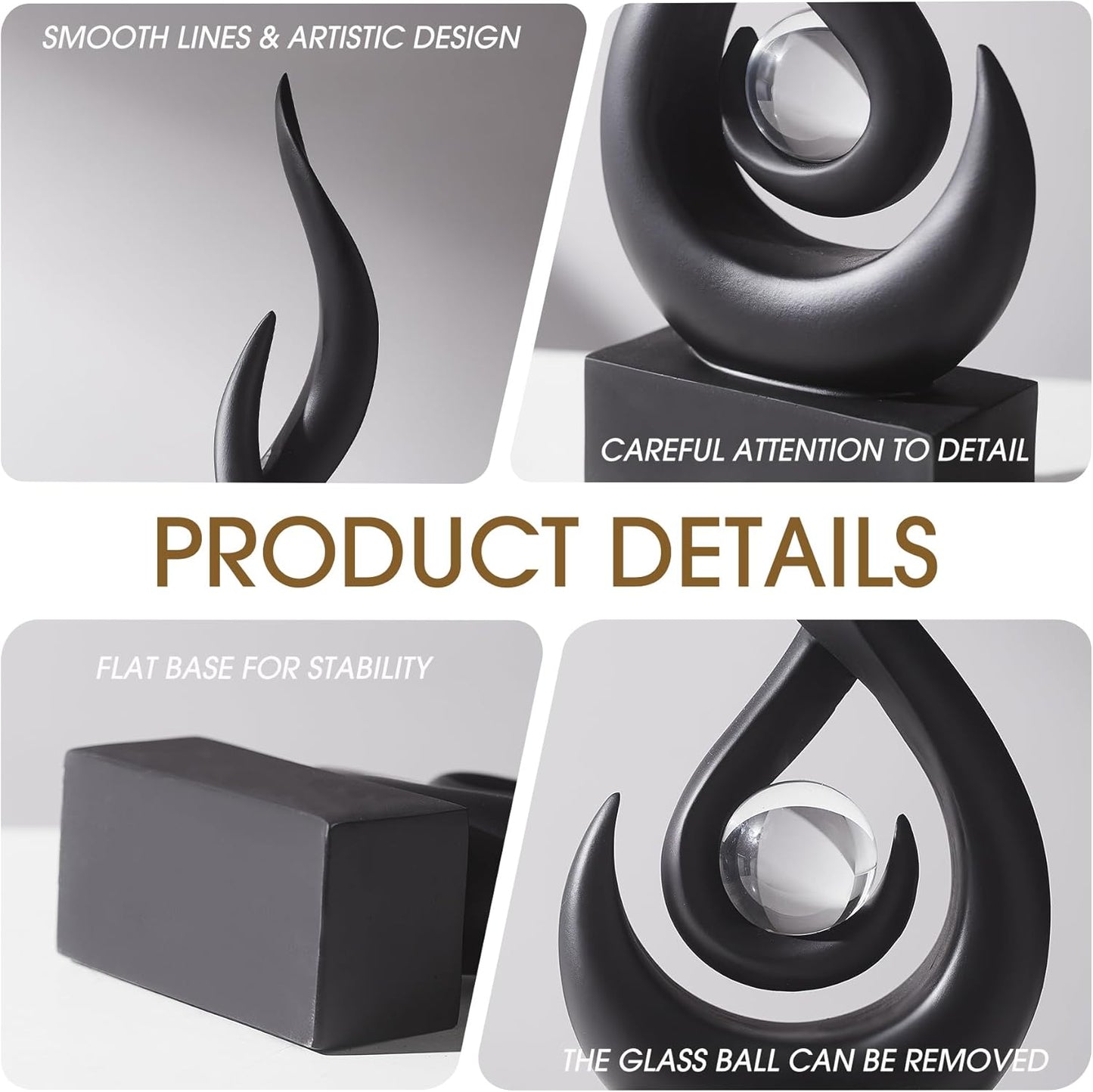 Schwarz Dekor Moderne Flamme Skulptur Dekorationen Für Wohnzimmer, Harz Regal Dekor Akzente, Abstrakte Kunst Skulptur Für Esszimmer Büro Couchtisch Mittelstück Bücherregal Dekor