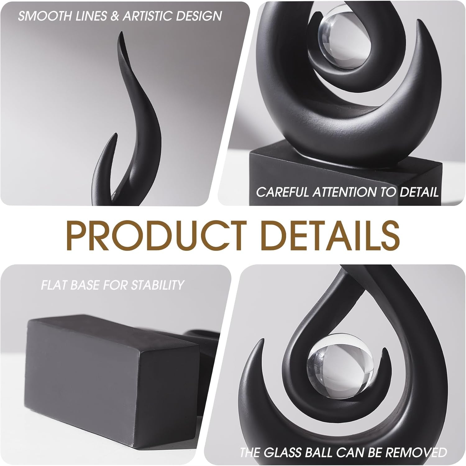 Schwarz Dekor Moderne Flamme Skulptur Dekorationen Für Wohnzimmer, Harz Regal Dekor Akzente, Abstrakte Kunst Skulptur Für Esszimmer Büro Couchtisch Mittelstück Bücherregal Dekor