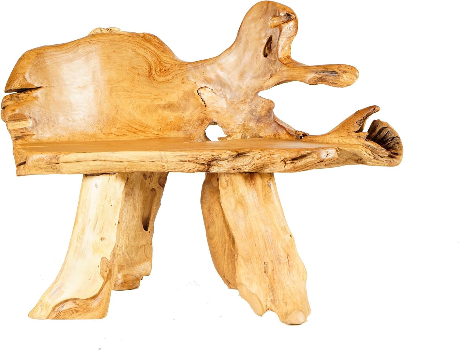 Windalf Rustikale Sitzbank ALVANI 120 Cm Natur Landhaus Küchenbank Handarbeit Wurzelholz