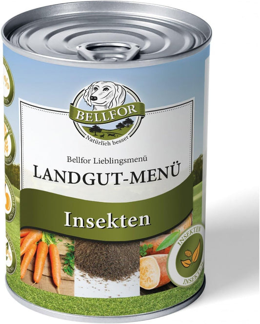 Bellfor Landgut-Menü Hochwertiges Getreidefreies Hypoallergenes Nass-Hundefutter Mit Insekten, 6 X 800 G - Diätfutter Mit Hoher Verdaulichkeit Ohne Tierische Nebenerzeugnisse