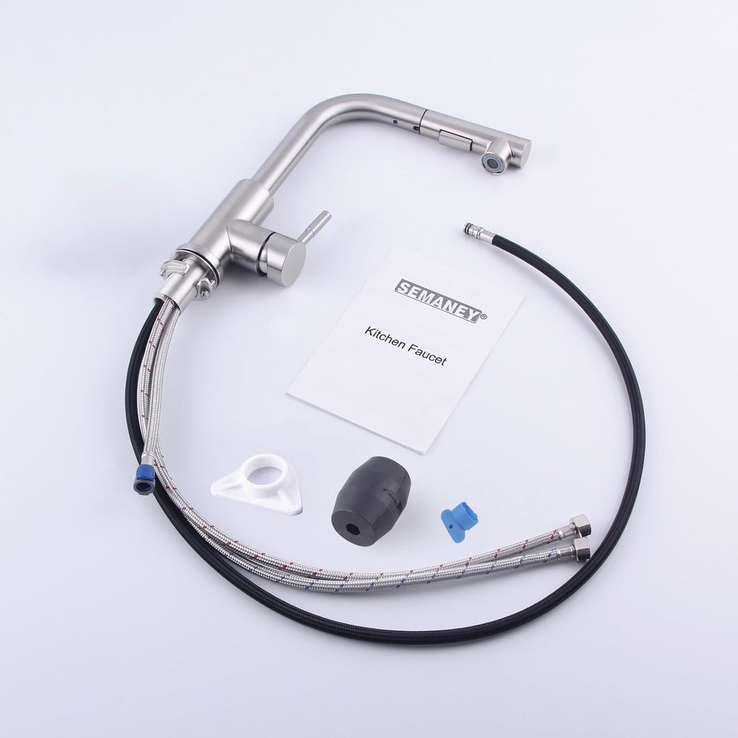 Hochdruck Wasserhahn Küche Ausziehbar, SEMANEY 2 Modi Küchenarmatur Mit Brause Ausziehbar, 360° Schwenkbar Spültischarmatur Mischbatterie Küche, L Form Einhebelmischer Armatur Küche, Gebürstet