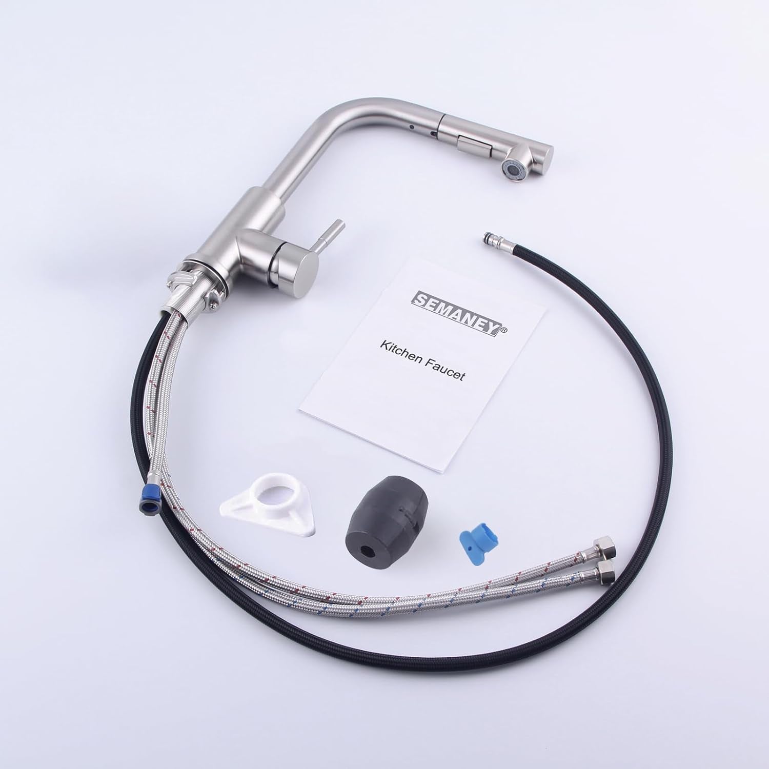 Hochdruck Wasserhahn Küche Ausziehbar, SEMANEY 2 Modi Küchenarmatur Mit Brause Ausziehbar, 360° Schwenkbar Spültischarmatur Mischbatterie Küche, L Form Einhebelmischer Armatur Küche, Gebürstet