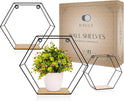 3Er Hexagon Wandregal Set, Schwarze Metall Schweberegale Mit Holzablage, Modernes Wabenregal Für Wohnzimmer, Schlafzimmer, Küche & Büro, Stabiles Stahlrahmen Regal Mit Schrauben & Montagezubehör
