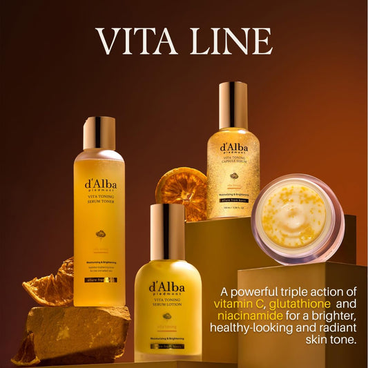 D'Alba Piedmont Vita Toning Kapselserum, Täglicher Vitamin-Boost Für Strahlende Haut, Doppel-Vitamin-Formel, Großgröße (100 Ml)