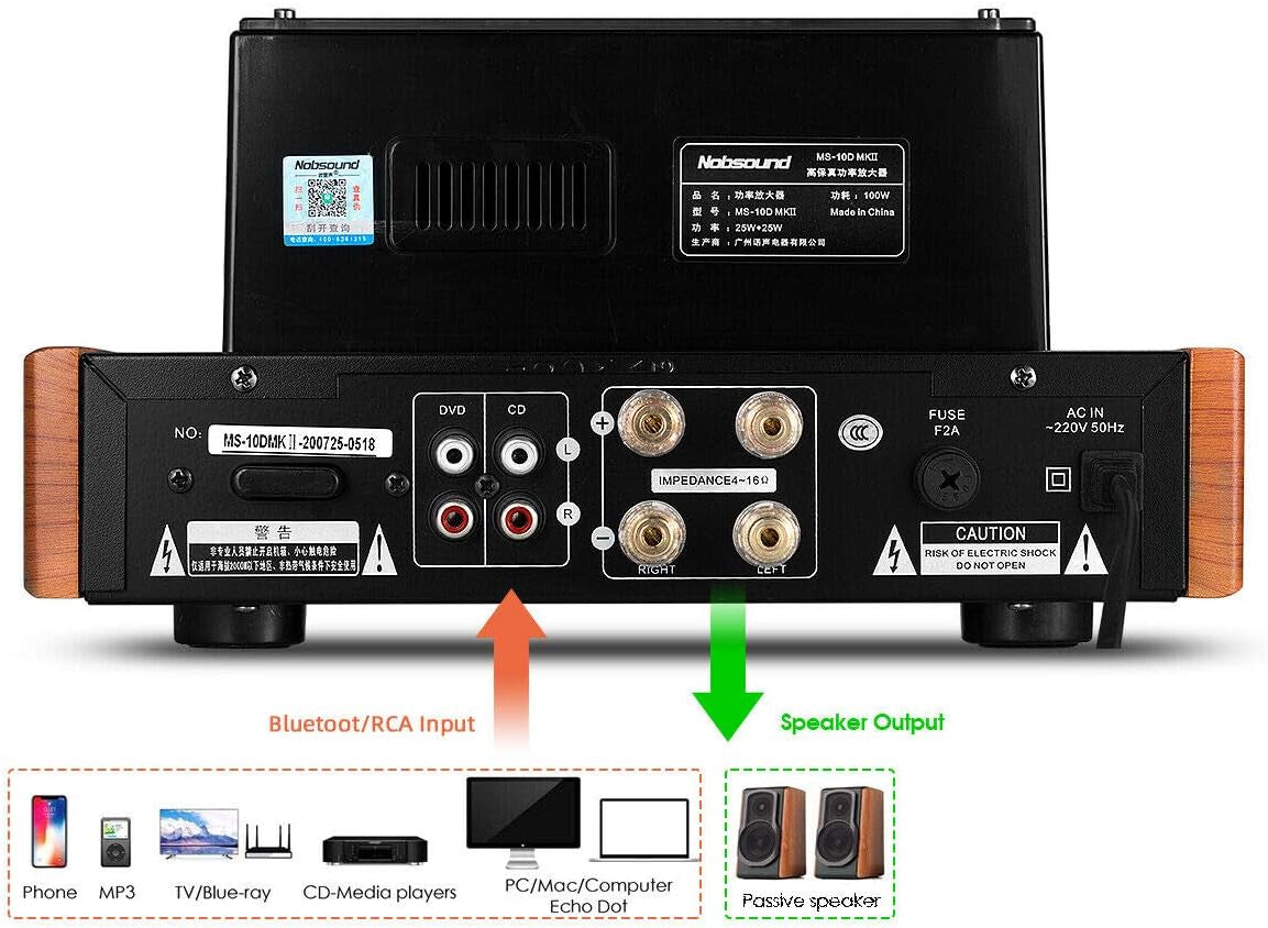 Nobsound MS-10D MKII Tube Amplifier Bluetooth/Usb/Headphone Amp Bass&Treble Hifi Verstärker Audio Receiver Stereo Röhrenverstärker