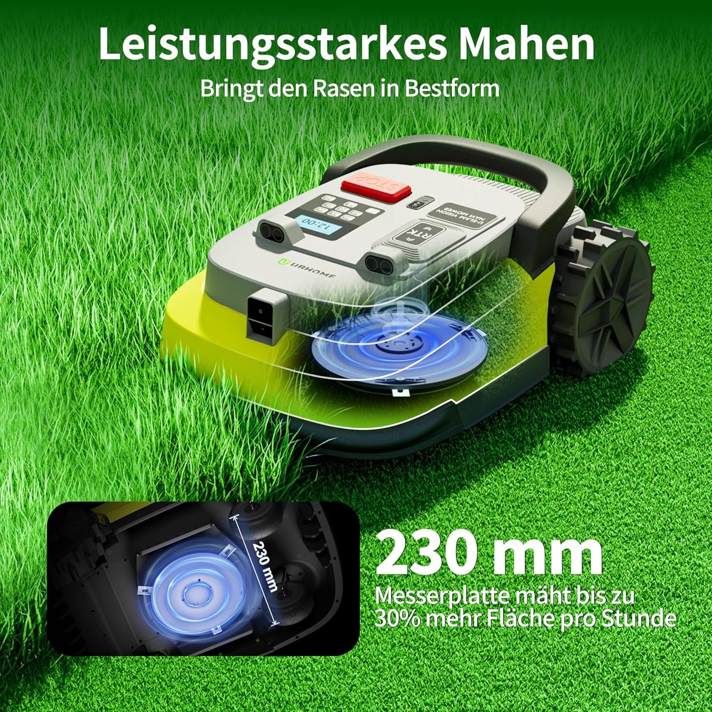 M10 Rasenmäher Roboter, Mähroboter Ohne Begrenzungskabel Für Rasenflächen Bis 1000M², Vision+Rtk Fusion-Mapping ,Smart-Navigation, Hindernisvermeidung, App-Steuerung