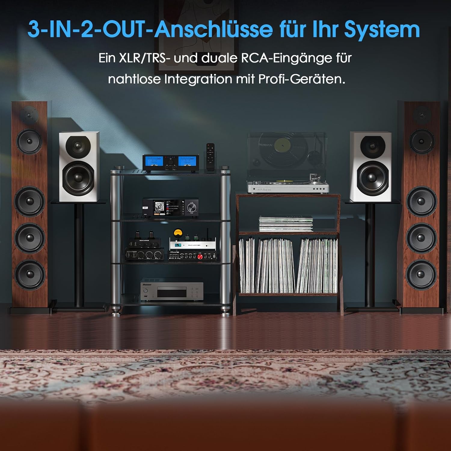 Doukaudio 600W 2/4-Kanal Verstärker: Lautsprecherwähler | Digitalverstärker Für Eversolo DMP-A6 Mit Symmetrische Xlr-Cinch-Eingänge | Tonumgehung | Vu-Meter | Fernbedienung Für Heimkino-Lautsprecher