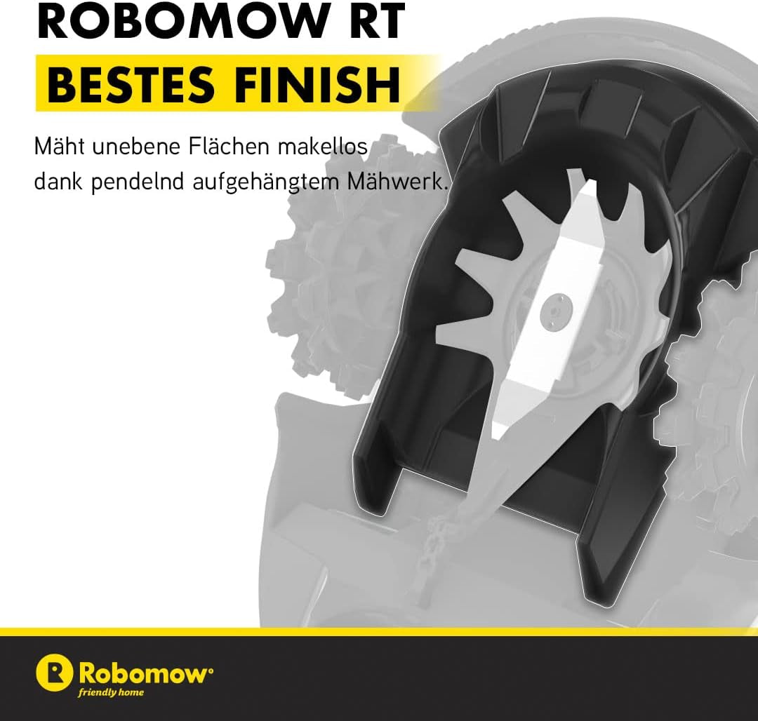 ROBOMOW RT300 Robotermäher/Rasenroboter Für Flächen Bis 300 Qm | 4,3 Ah; 18Cm Schnittbreite; Einfache Installation, Selbstreinigend Und Inkl. Schwimmendem Mähdeck, Mulchreiniger