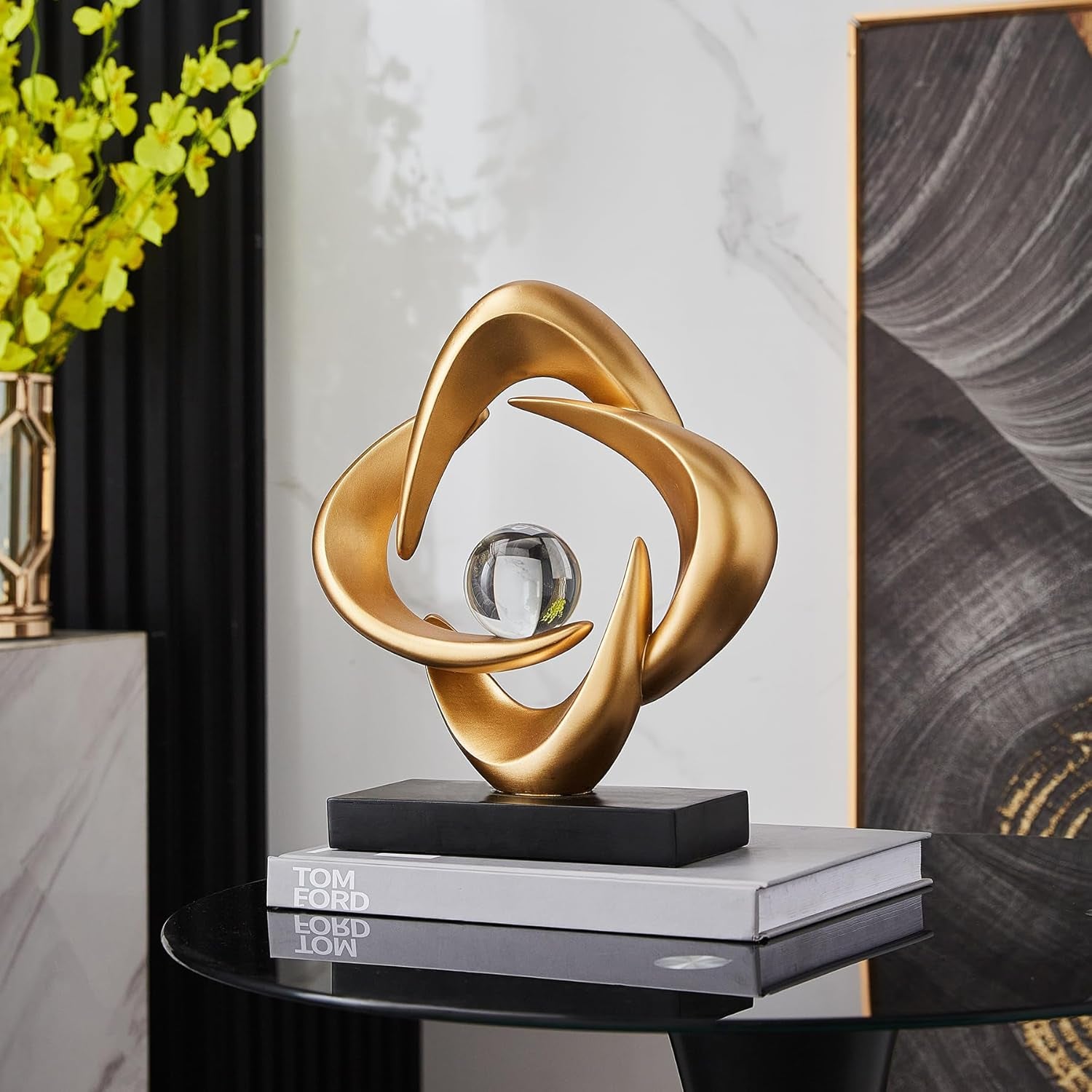 Abstrakte Kunst-Skulptur, Kunstharz, Gold, Dekorative Statue, Moderne Weiße Ornamente Für Wohnzimmer, Dekorativas Modernas Für Couchtisch/Eingang/Büro, Sammlerstücke (Gold)