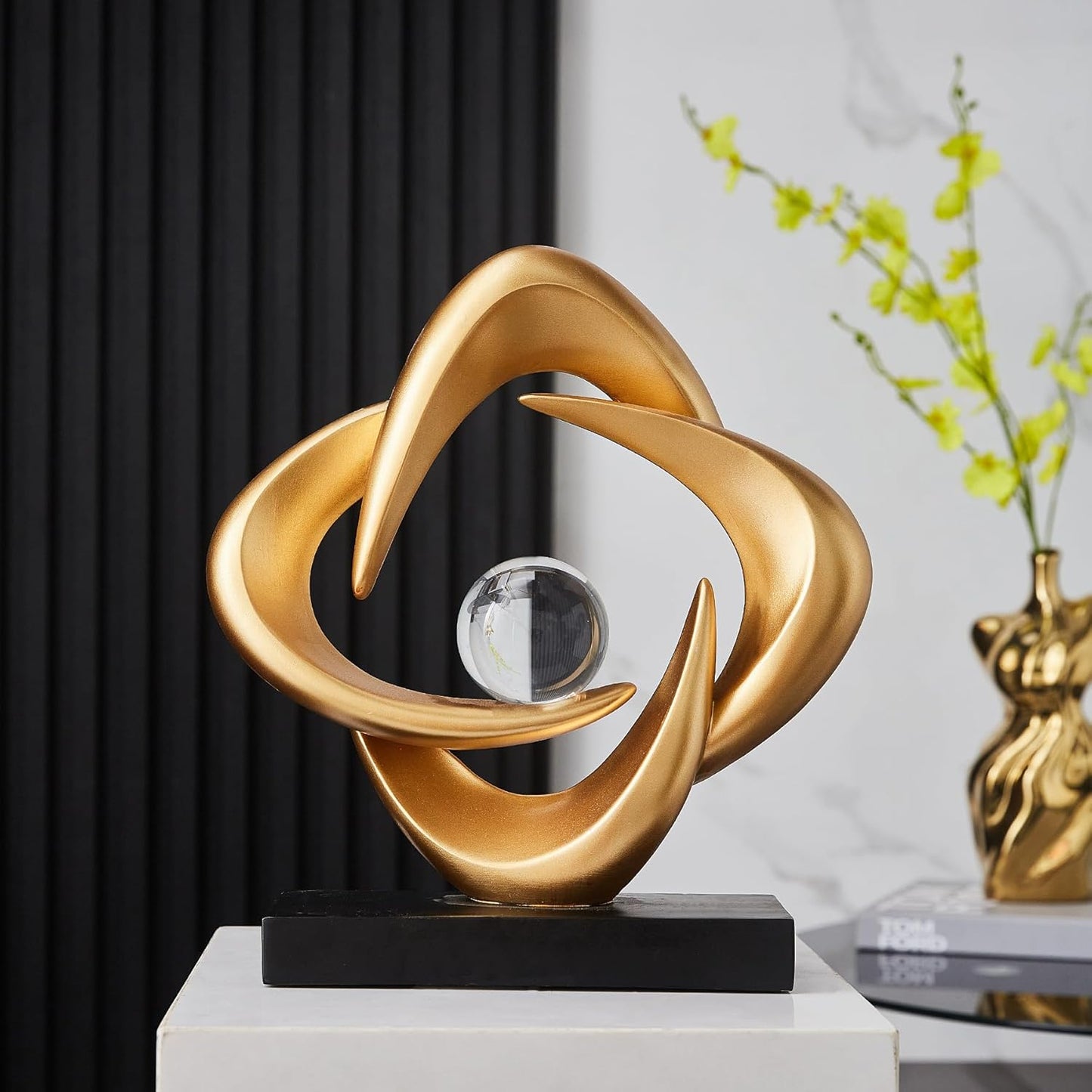Abstrakte Kunst-Skulptur, Kunstharz, Gold, Dekorative Statue, Moderne Weiße Ornamente Für Wohnzimmer, Dekorativas Modernas Für Couchtisch/Eingang/Büro, Sammlerstücke (Gold)