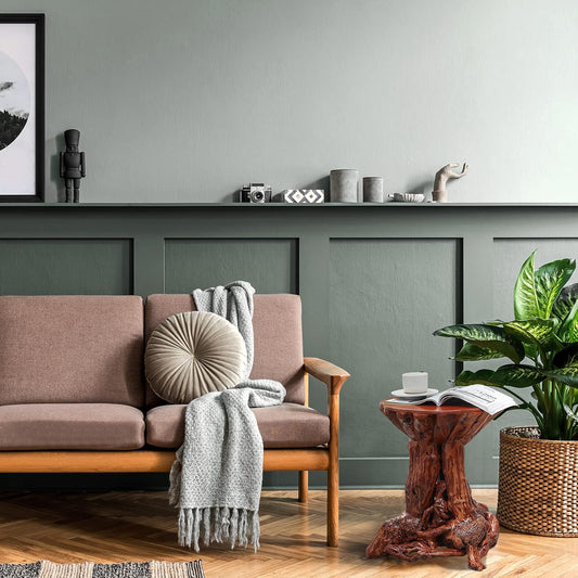 Beistelltisch Mit Azalee Und Baumstumpf, Rustikaler Beistelltisch Aus Holz Mit Wurzelholz,Reclaimed Primitive Baumstamm-Eck-Akzent-Tisch,Runder Natürlicher Couchtisch,Blockhütte Heimdekoration Möbel