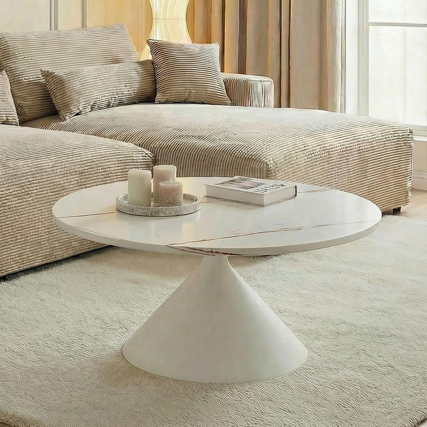 IDIMEX Couchtisch ISOMA Rund Ø70Cm, Weiß – Moderner Wohnzimmertisch Mit MDF in Steinoptik Und Stabilem Metallgestell Mit Pulverbeschichtung Ideal Als Beistelltisch Für Sofa Oder Lounge