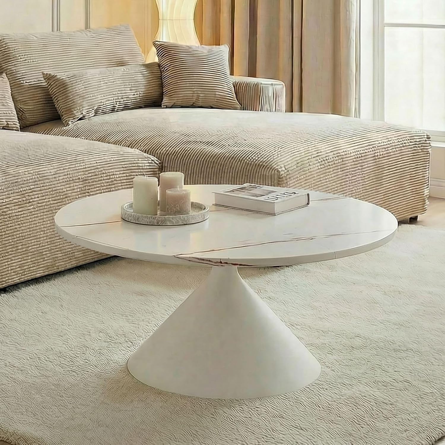 IDIMEX Couchtisch ISOMA Rund Ø70Cm, Weiß – Moderner Wohnzimmertisch Mit MDF in Steinoptik Und Stabilem Metallgestell Mit Pulverbeschichtung Ideal Als Beistelltisch Für Sofa Oder Lounge