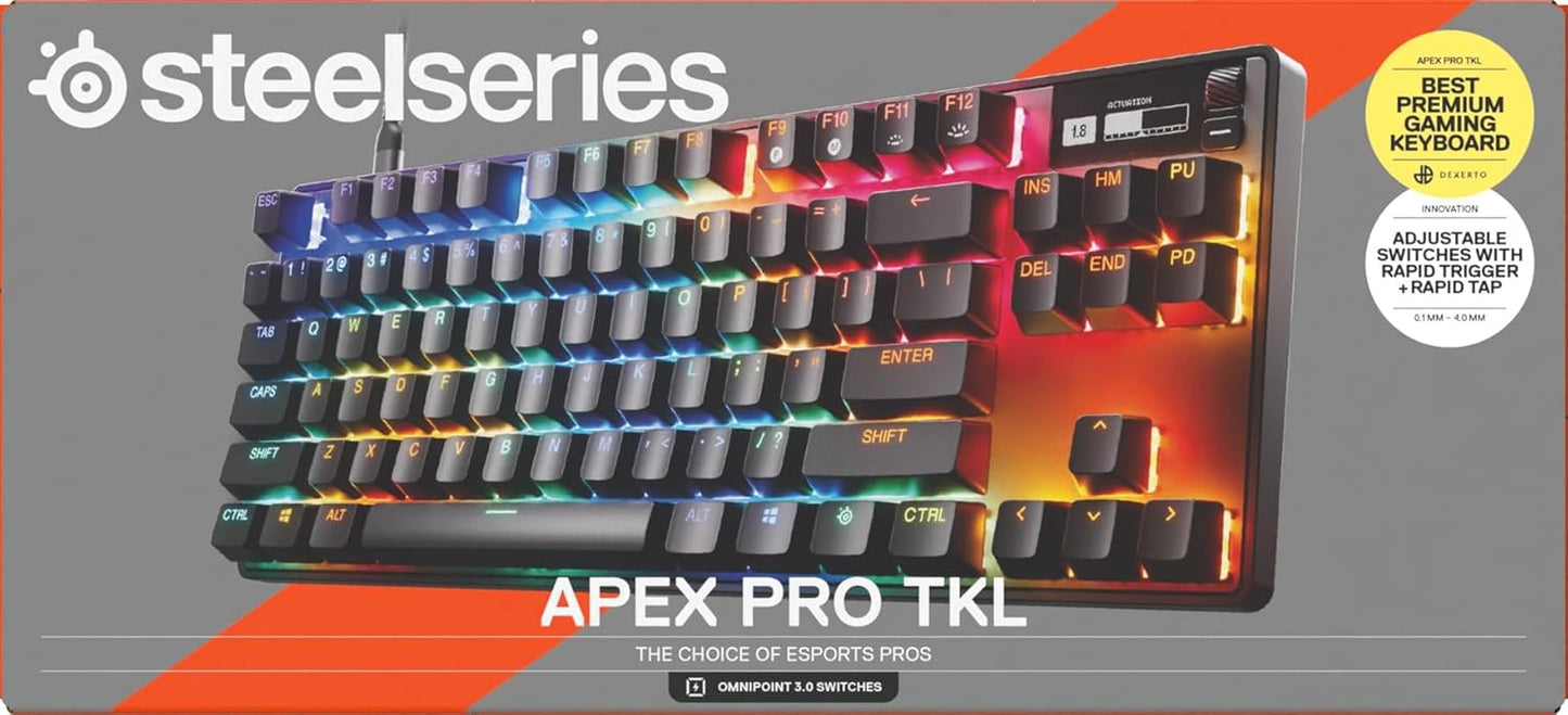 Steelseries Apex Pro TKL Gen 3 - Gaming Keyboard - Hall Effect Switches; Omnipoint 3.0 - Adjustable Actuation - Game-Ready Presets - Rapid Trigger, Protection Mode, Rapid Tap/Socd - German QWERTZ