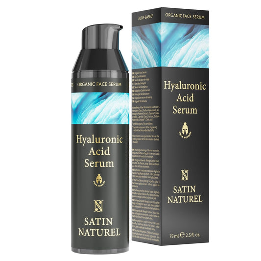 Satin Naturel Hyaluron Serum Für Männer 75 Ml – Feuchtigkeitsspendendes Gesichtsserum Mit Bio Aloe Vera – Anti-Falten & Anti-Aging Hyaluronsäure Serum – Natürliche Gesichtspflege Für Männer