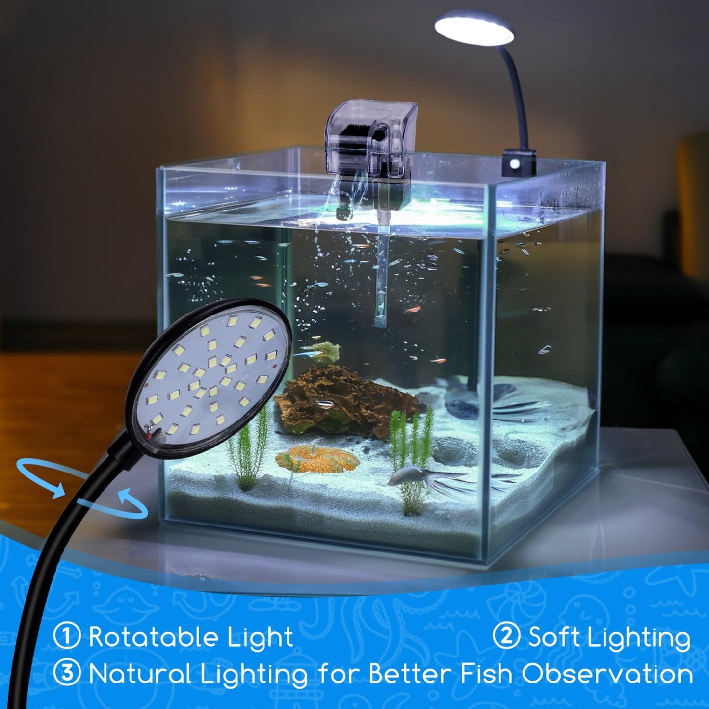 Nobleza - 27L Mini Aquarium Komplettset, Nano Aquarium Stabiles Einsteigerbecken Mit Led-Beleuchtung Und Eingebautem Filtersystem