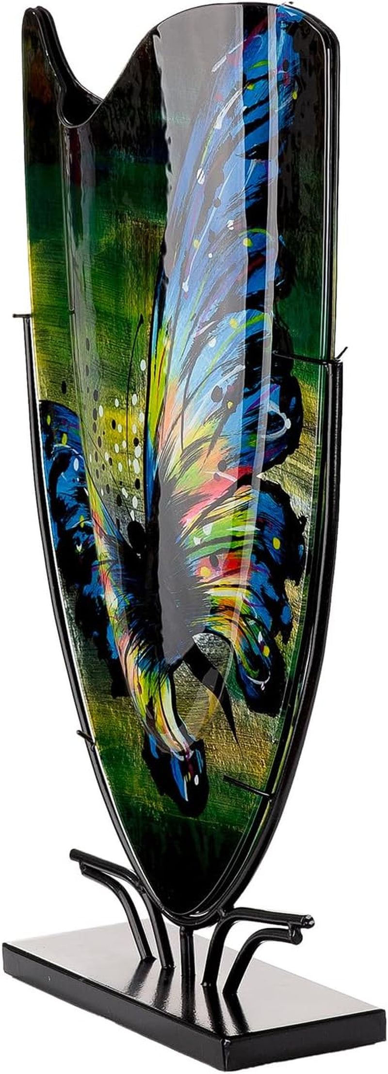 Glas Art Bodenvase Schmetterling - Glas - Blau Grün - Höhe 57Cm X Breite 35Cm - Handbemalt Und Nicht Wasserdicht