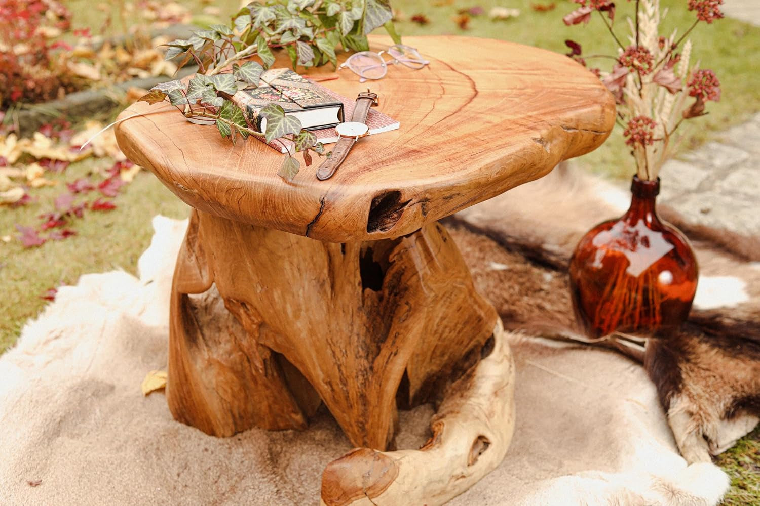 Windalf Beistelltisch ANCALAGON 66 Cm Kleiner Nachttisch Handarbeit Wurzelholz