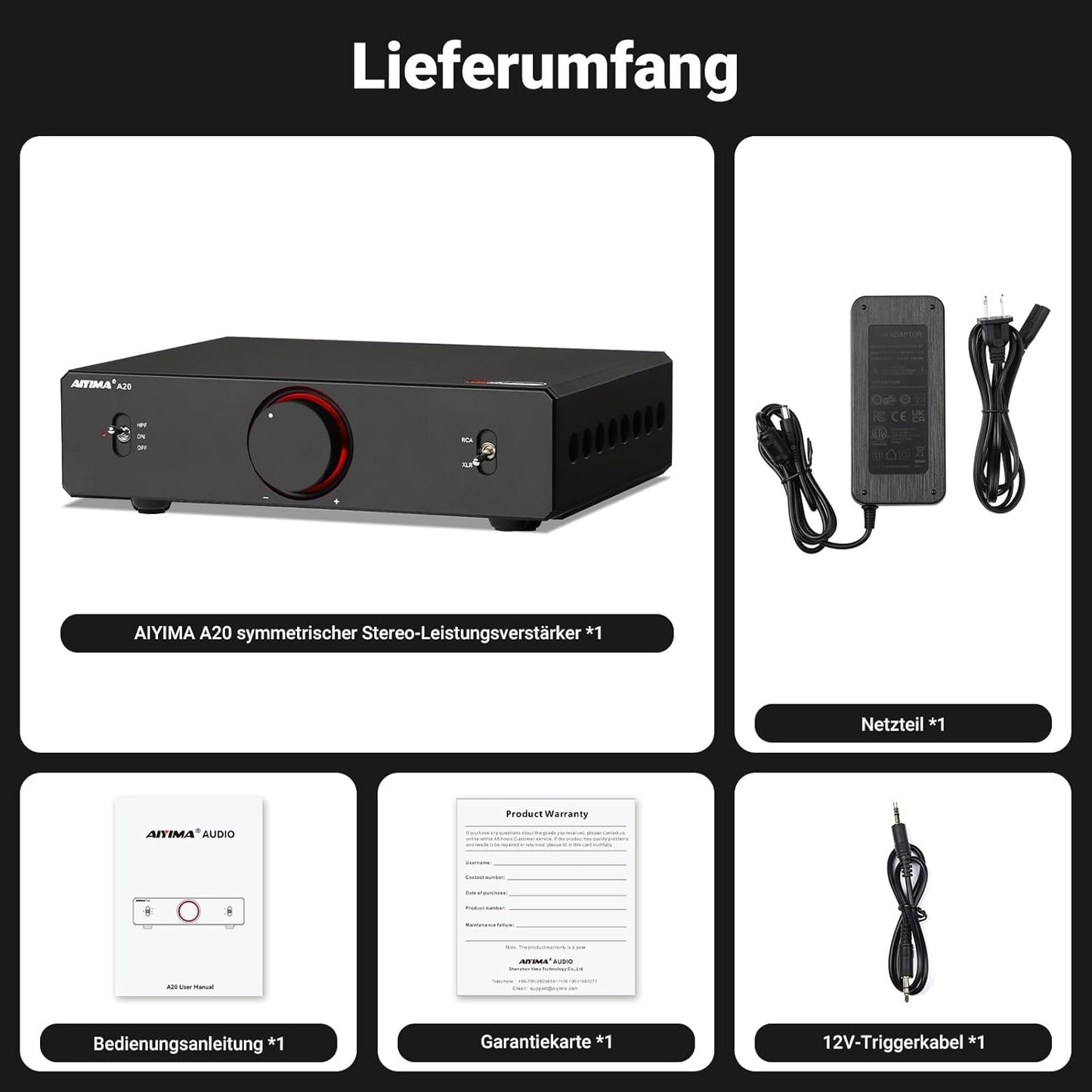 AIYIMA A20 Symmetrischer Stereoverstärker Mit Hpf-Einstellung Home Hifi 2.0/2.1 TPA3255 Desktop-Verstärker Der Klasse D PFFB Mit Cinch-/Xlr-Eingang Und 12-V-Trigger-Eingang Für Passive Lautsprecher