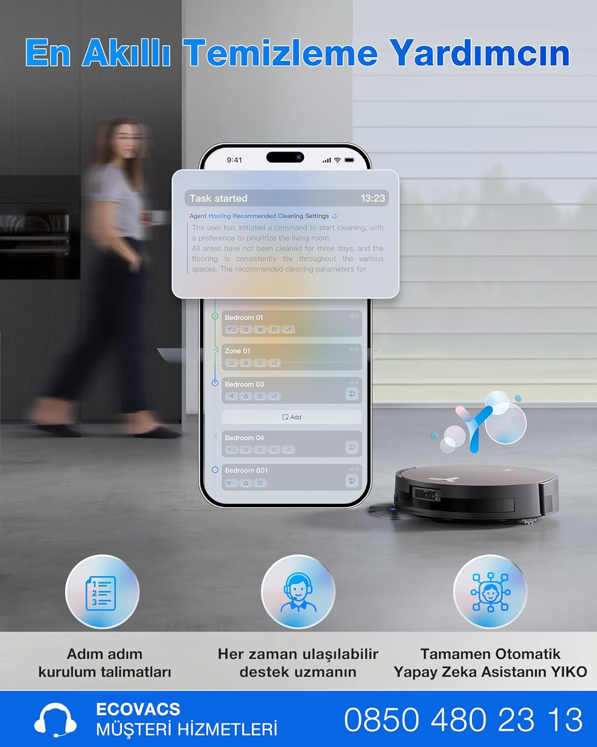 ECOVACS DEEBOT X11 Pro Omni Robotstaubsauger Und Bodenwischer, 19500 Pa Saugkraft, OZMO Roller 2.0, Maximale Steigfähigkeit 4 Cm Höhe, Zerotange 3.0, Truedge 3.0, Wischen Mit Mopp Und Automatische