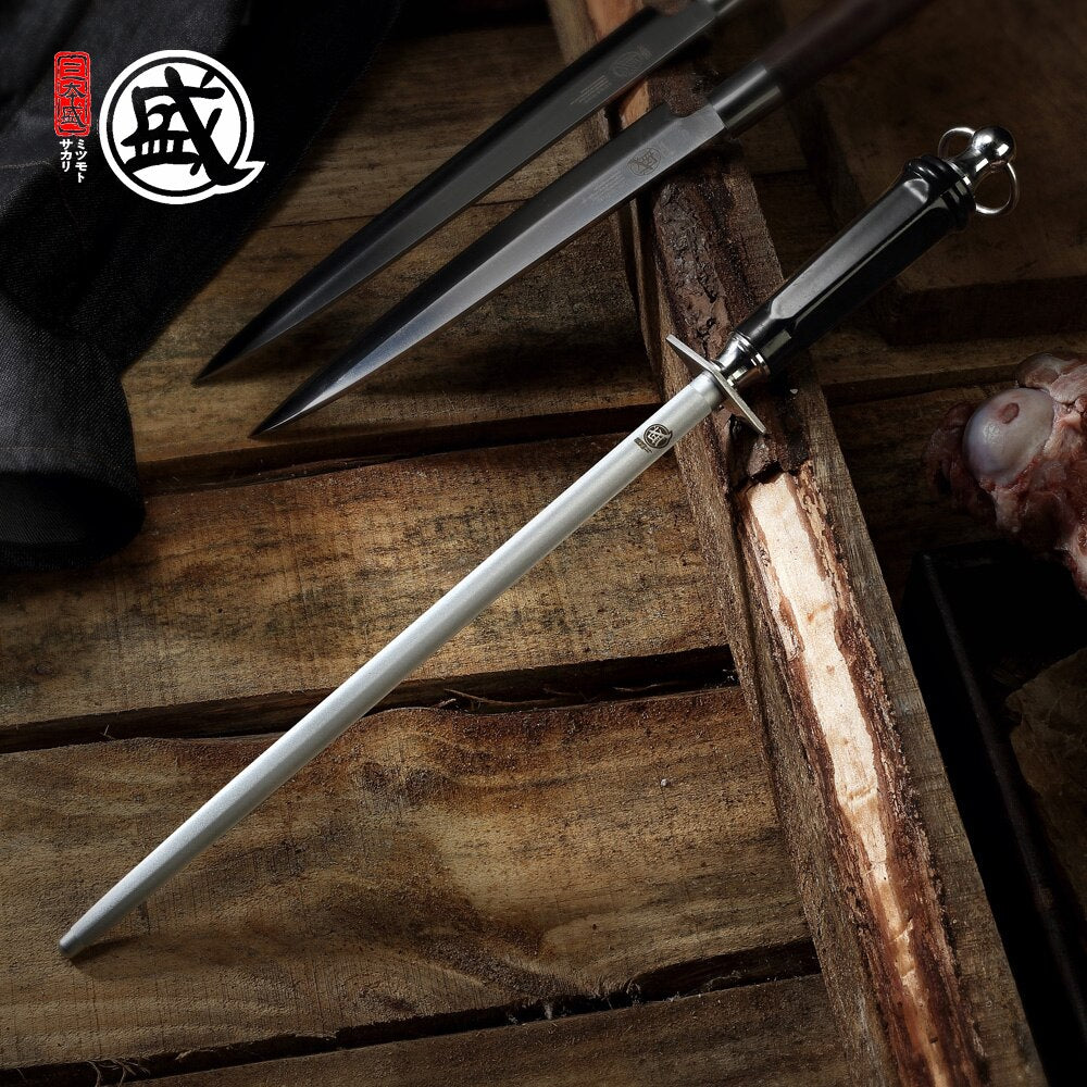 MITSUMOTO Sakari Japanese 12'' 10''  Sharpening Rod High Carbon Steel Rod Knife Sharpener With ABS Handle and Powerful Magnet