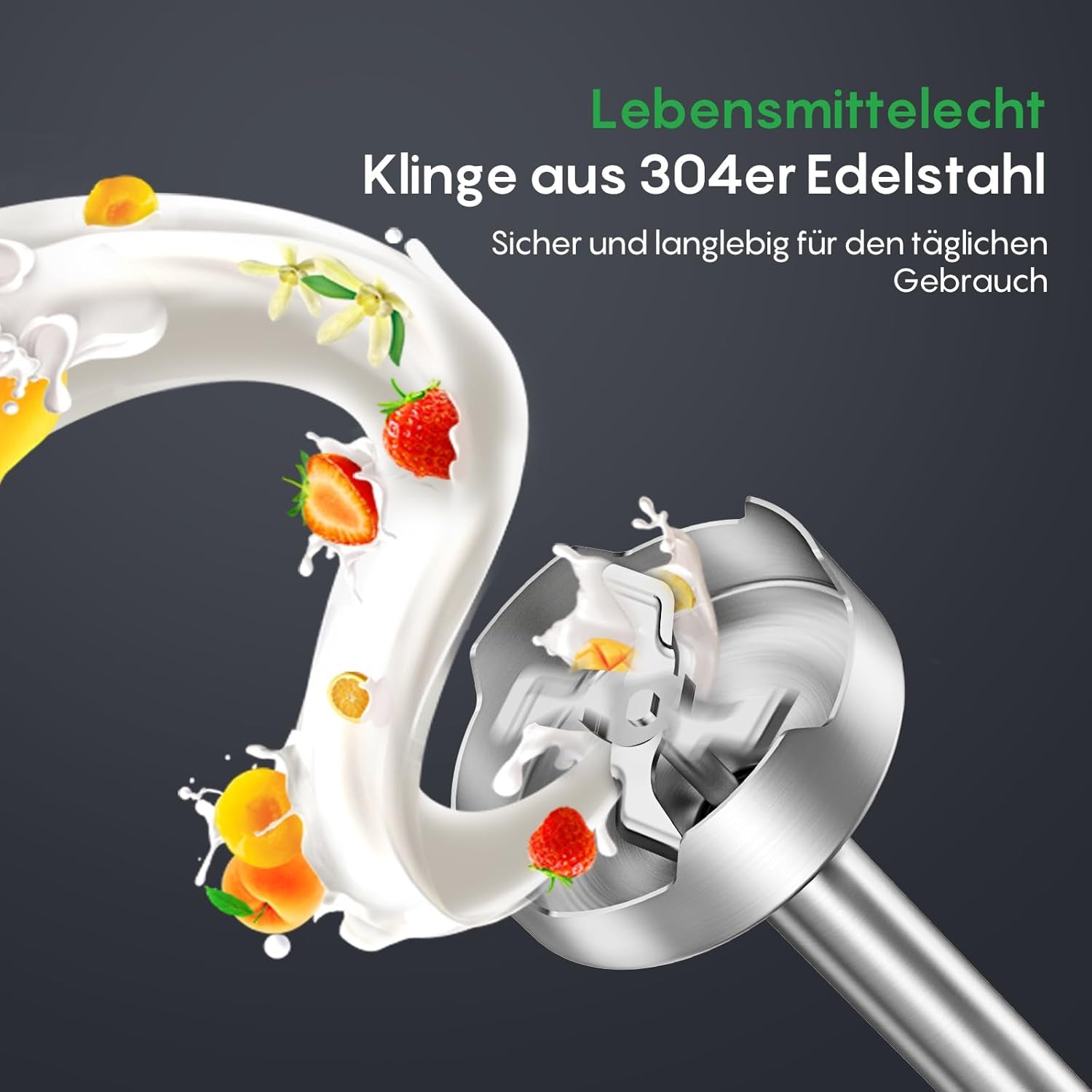 FRESKO 4-In-1 Stabmixer Edelstahl, 1000W Pürierstab Mit 12 Geschwindigkeiten Und Turbo-Modi, Inklusive Schneebesen, 500Ml Lebensmittelhacker Und 700Ml Messbecher, Für Babynahrung, Suppe, Smoothies