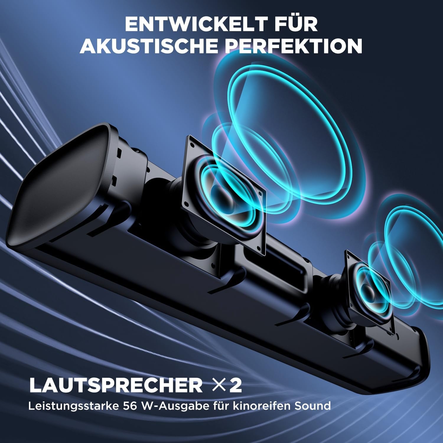 Soundbar for TV, 56W Speakers with Bluetooth 5.3/Arc/Optical/Aux Inputs – Wall Mountable Home Theater Surround Sound System Small Sound Bar for Pc/Gaming/Projectors with 3 EQ Modes (Black) 1Pcs