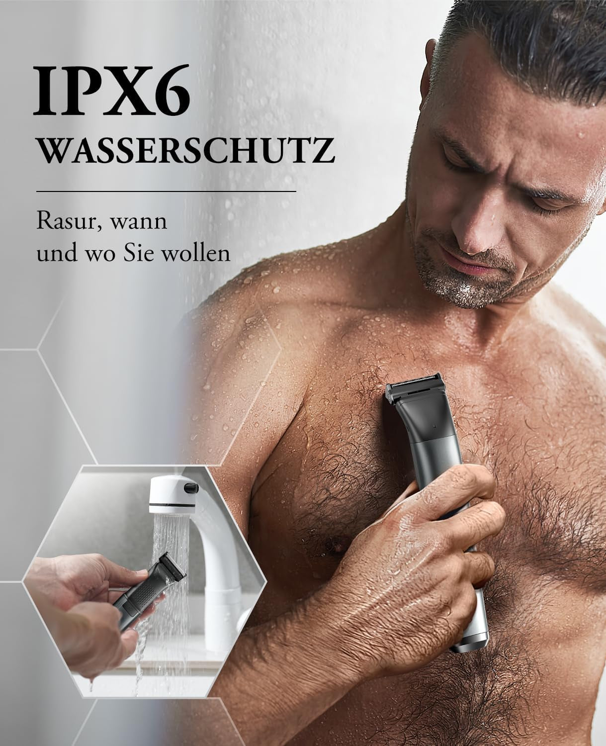 Intimrasierer Mann, Kensen 2 in 1 Rasierer Herren Intimbereich Wasserdicht Körperrasierer Herren Typ-C Bodygroom Herren Nass Trocken Intim Rasierer Männer Beine Brust Achselhöhle Leiste Aufsteckkämme