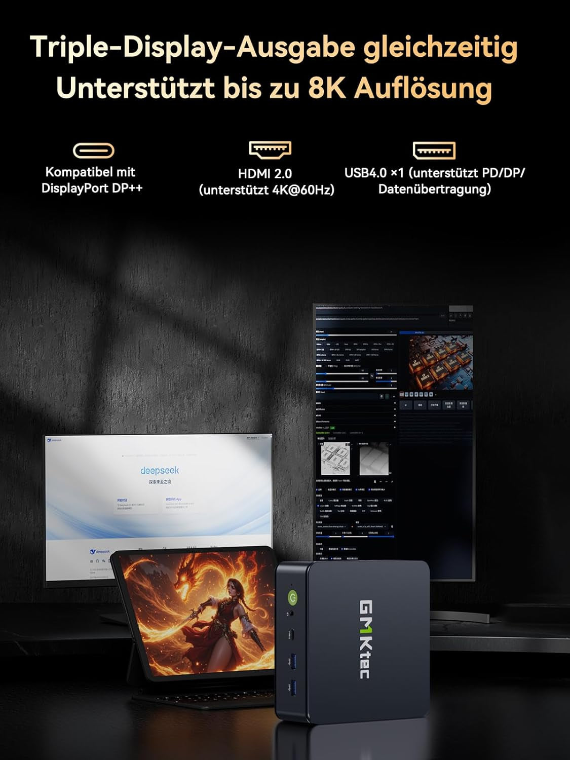 Gmktec Mini PC Ryzen 5 7640HS (Stärker 6800H) Mit Grafikkarte AMD 760M, 16GB DDR5 RAM 512G Pcie3.0 SSD, M6 Ultra Gaming Mini PC Mit Dual 2.5G Lan/Wifi 6E/Triple 4K Display/Usb 4.0 Für Spiele Und Büro