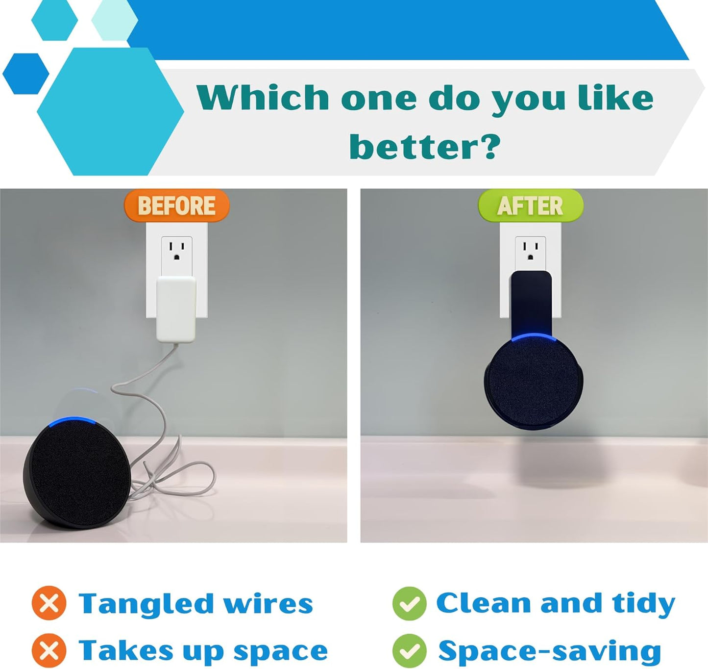 Sintron Lautsprecher Wandhalterung Für Echᴏ Pop, Platzsparend Halterung, Keine Bohren Erforderlich, Integriertem Kabelmanagement, Für Wohn & Schlafzimmer, Küche, Kompatibel Mit Google Nest (Schwarz)