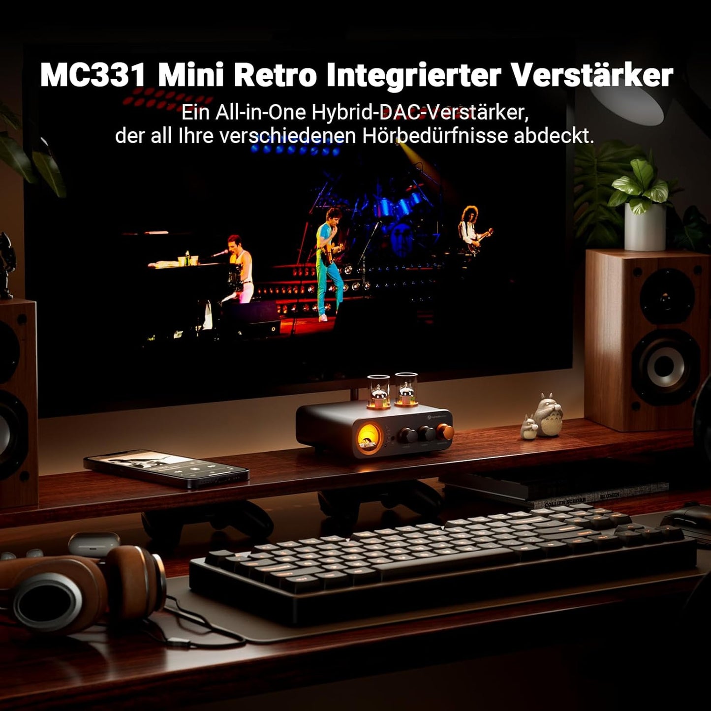 Fosi Audio MC331 Röhrenvollverstärker Mit DAC, 2 Kanal Heim Stereo Audio Verstärker Für Hifi Regallautsprecher/3,5Mm Kopfhörer, Retro Vu-Messer Vorverstärker Mit Bluetooth Und Usb/Opt/Coax/Rca