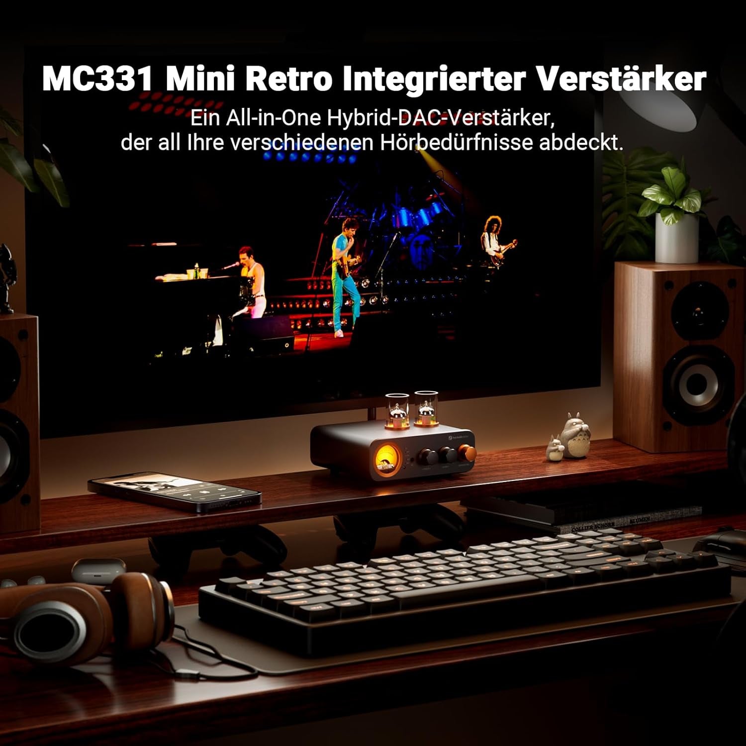 Fosi Audio MC331 Röhrenvollverstärker Mit DAC, 2 Kanal Heim Stereo Audio Verstärker Für Hifi Regallautsprecher/3,5Mm Kopfhörer, Retro Vu-Messer Vorverstärker Mit Bluetooth Und Usb/Opt/Coax/Rca
