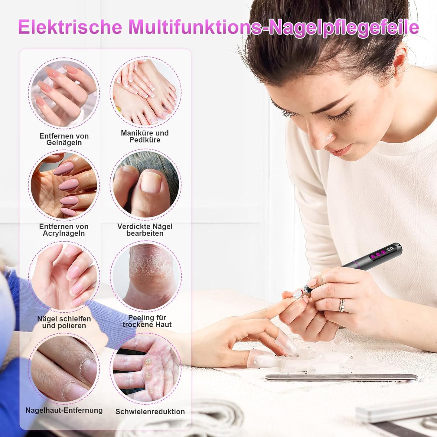 Nagelfräser Kabellose Elektrische Nagelfeile - 35000 U/Min Nagelfräser Für Gelnägel, 12 in 1 Professionell Fräser Für Nägel & Acrylnägel, Maniküre Pediküre Set Mit 5 Geschwindigkeiten