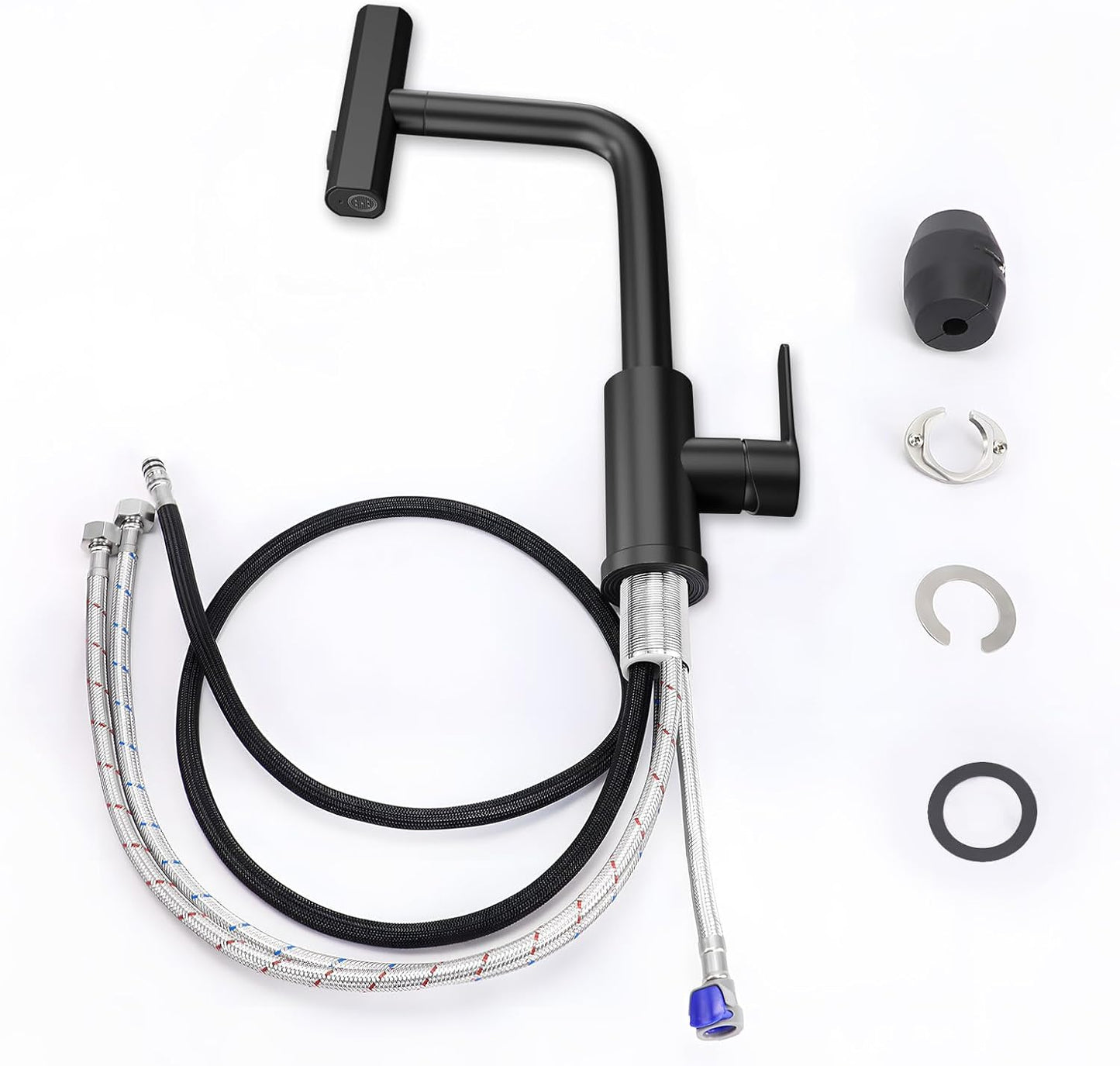 Wasserhahn Küche Küchenarmatur Schwarz - Waterfall Spültischarmatur Ausziehbar Mit Brause Mischbatterie Spüle 360° Drehbar Armatur Edelstahl Mit 3 Strahlarten Küchenwasserhahn