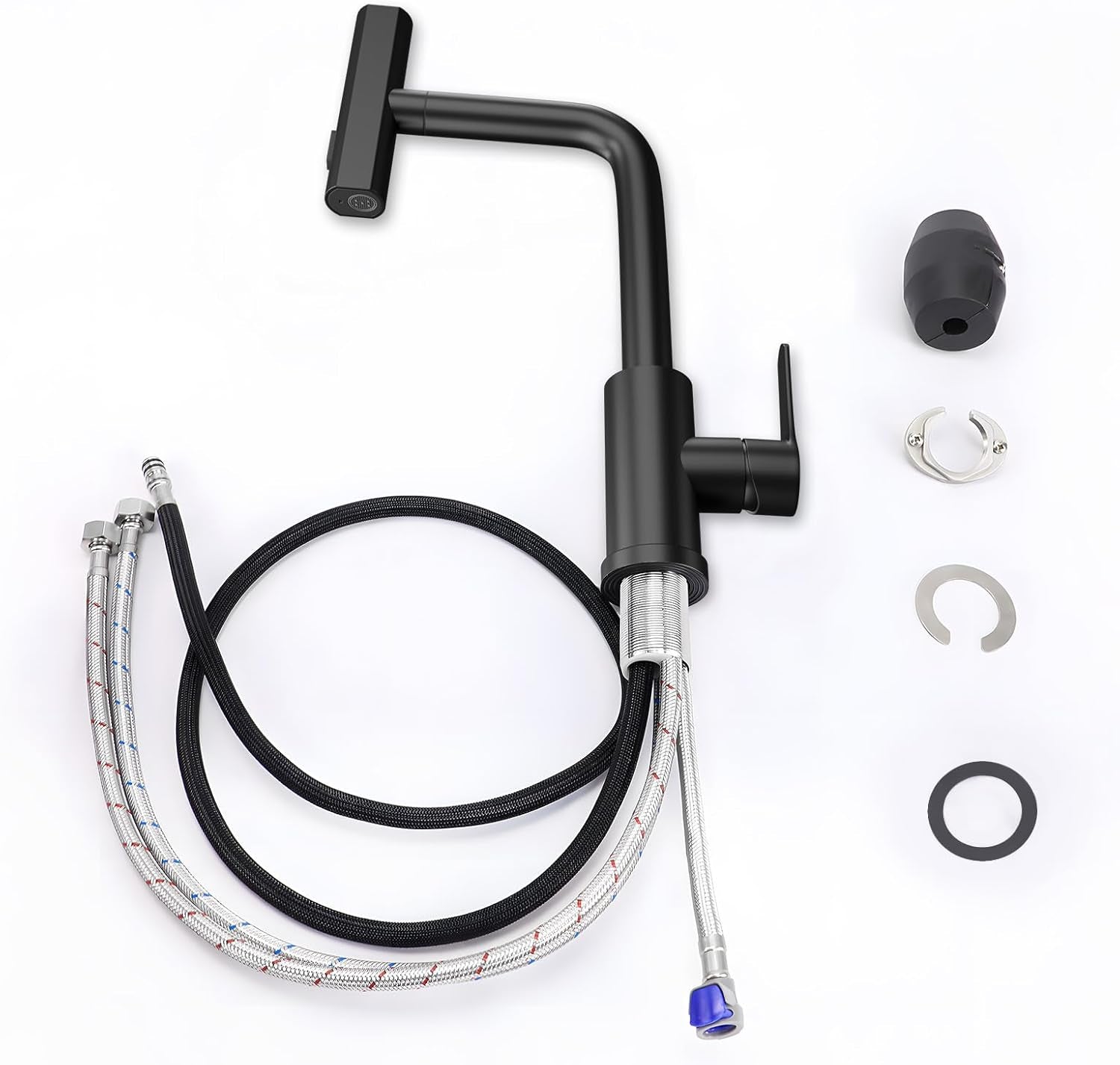 Wasserhahn Küche Küchenarmatur Schwarz - Waterfall Spültischarmatur Ausziehbar Mit Brause Mischbatterie Spüle 360° Drehbar Armatur Edelstahl Mit 3 Strahlarten Küchenwasserhahn