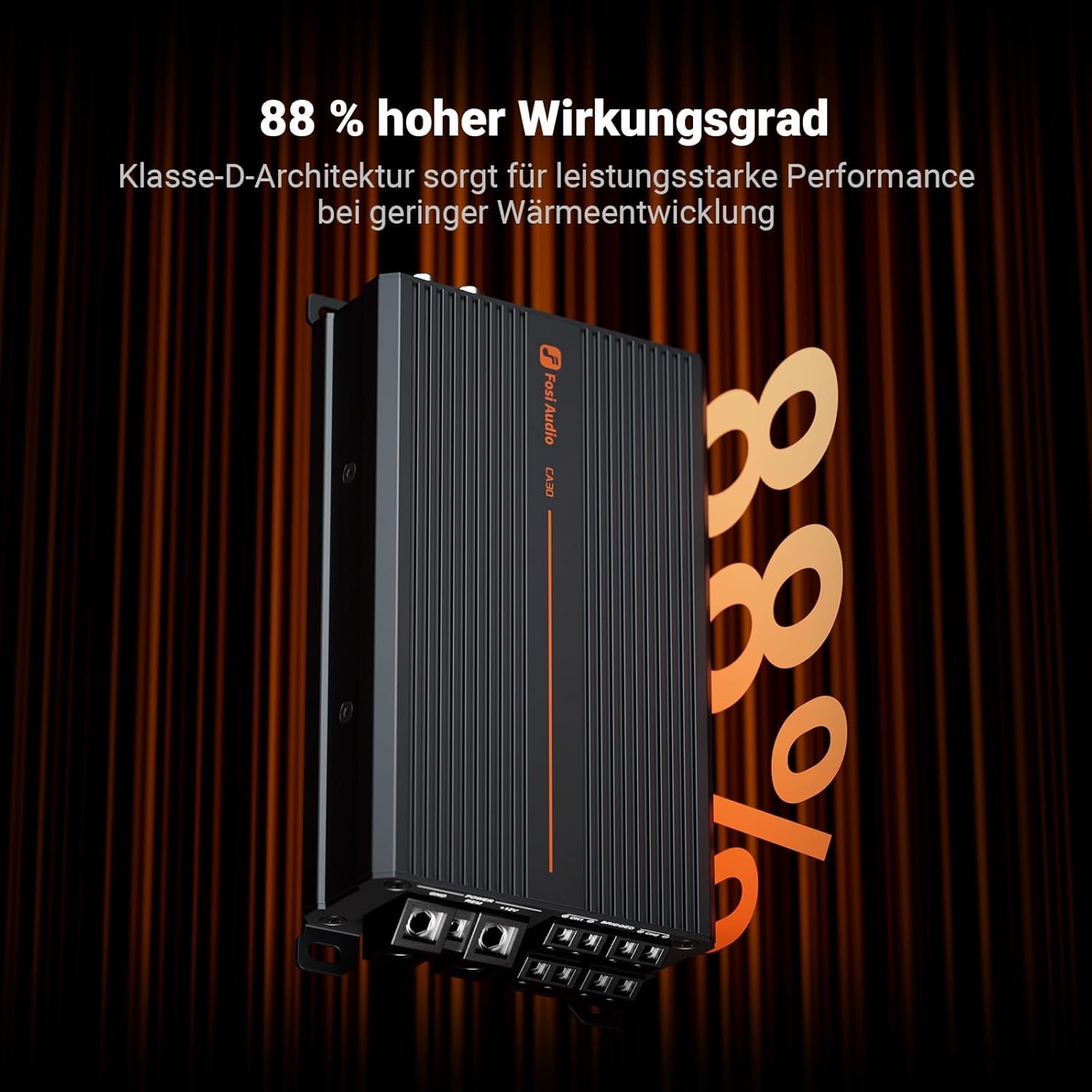 Fosi Audio CA30 4-Kanal-Autoverstärker Klasse D, Unabhängige Frequenzweiche, Cinch-/Hochpegeleingang, 88% Wirkungsgrad, 100W X 4 Bei 4 Ω/320 W Gebrückt, Rauscharmer Für Fahrzeug-Stereo-Audiosysteme